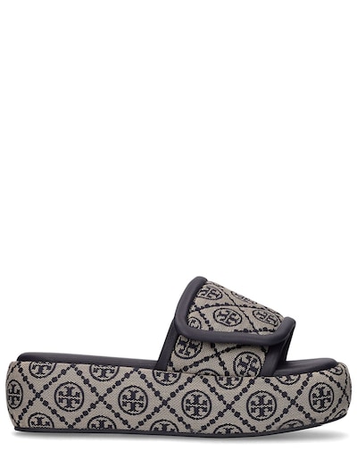 Tory Burch - T monogram jacquard bubble slides - Navy | Luisaviaroma