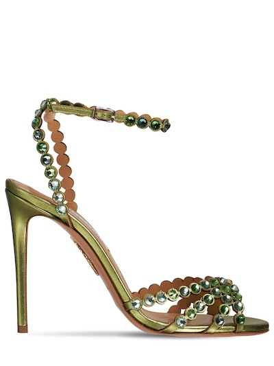 Aquazzura 105mm Tequila Metallic Leather Sandals Lime Green Luisaviaroma