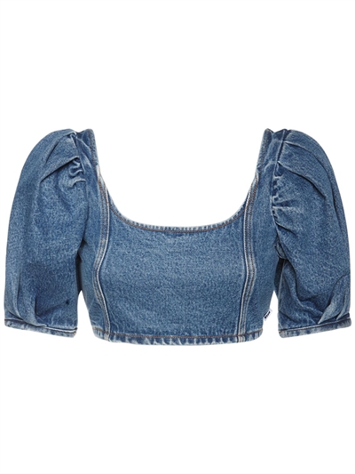 Msgm - Balloon sleeve denim cropped top 