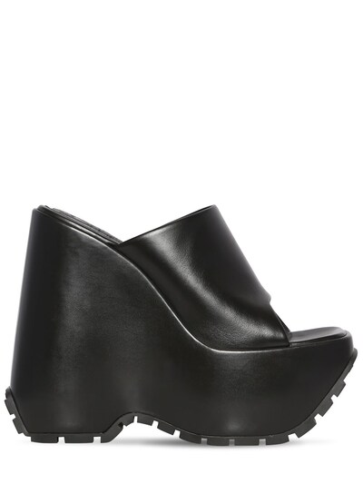 black leather wedge mules