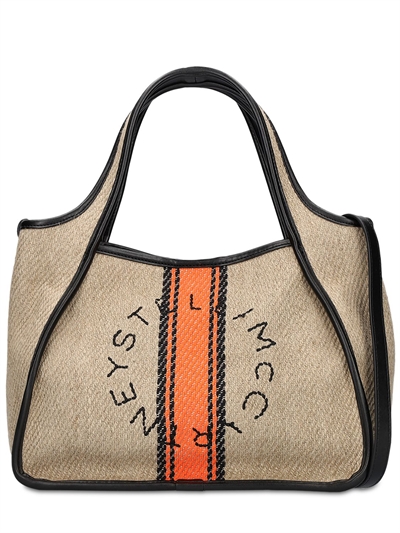 Stella McCartney - Hobo logo linen blend shoulder bag - Natural |  Luisaviaroma