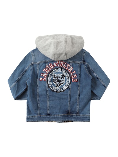 denim jacket with cotton sleeves and hood