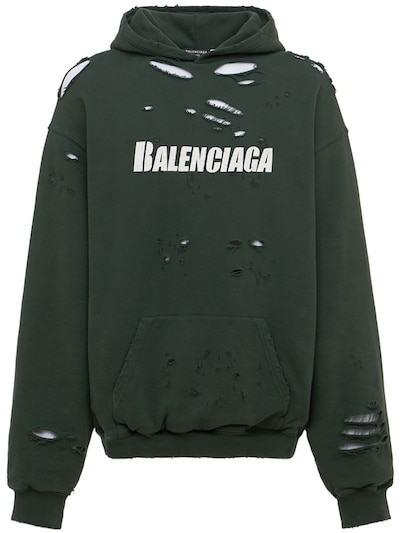 Sygeplejeskole Overveje antydning Balenciaga - Logo destroyed cotton hoodie - Dark Green | Luisaviaroma