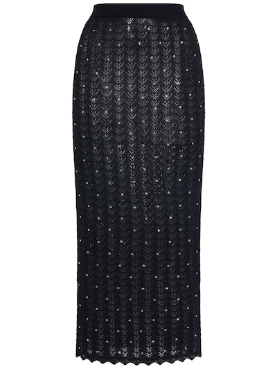Alessandra Rich - Fitted lace knit midi skirt - Black | Luisaviaroma