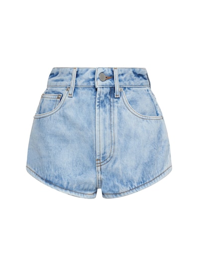 Alessandra Rich - High rise cotton denim mini shorts - Acid Blue ...