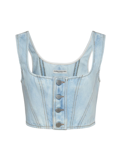 Cotton denim cropped corset vest 