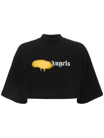 Sprayed logo cotton jersey crop t-shirt 
