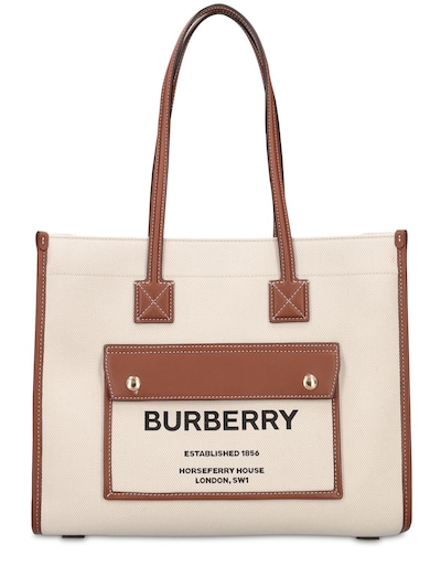 Burberry - Small freya leather & canvas tote bag - Natural/Tan |  Luisaviaroma