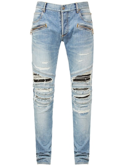 Destroyed patches slim denim jeans - Balmain - Men | Luisaviaroma