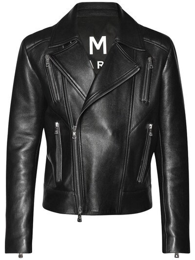 Zipped leather biker jacket - Balmain - | Luisaviaroma