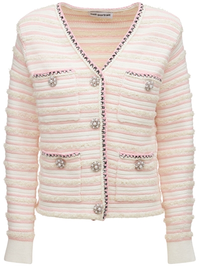 Striped cotton blend knit cardigan 