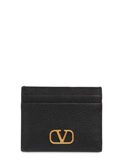 V Logo Grained Leather Card Holder Luisaviaroma Women Accessories Bags Wallets 