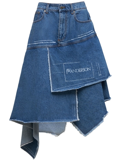 Cotton denim asymmetric midi skirt 