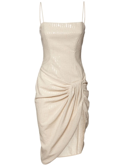 Giuseppe Di Morabito: Embellished viscose & linen midi dress - women_0 | Luisa Via Roma