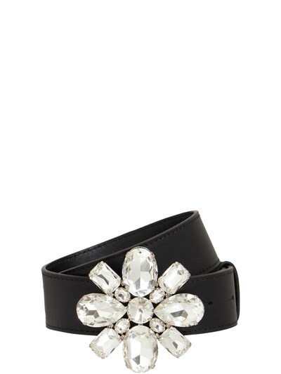 Leather belt w/ crystal flower buckle - Alessandra Rich - Women ...