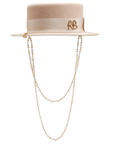Chain strap wool boater hat 