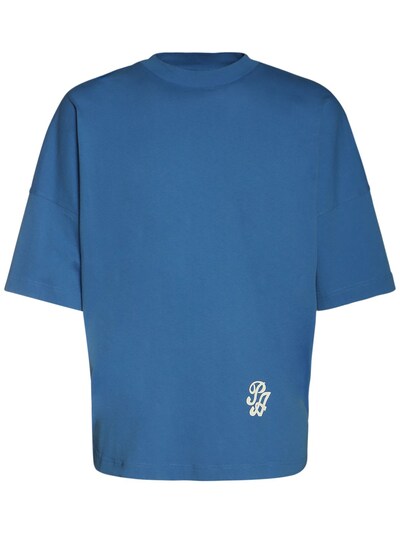 Palm Angels - Marine logo print over cotton t-shirt - Blue/White |  Luisaviaroma