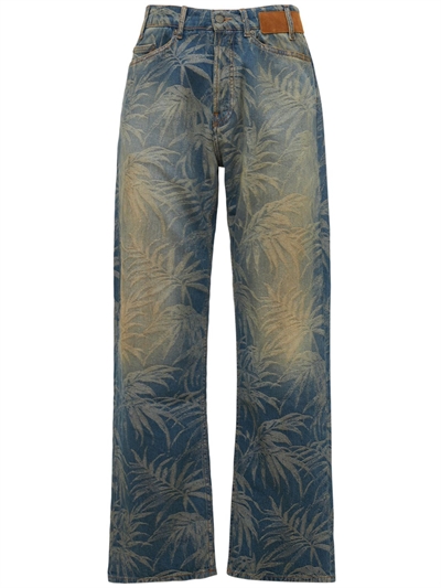 23.4cm palm print cotton denim jeans 