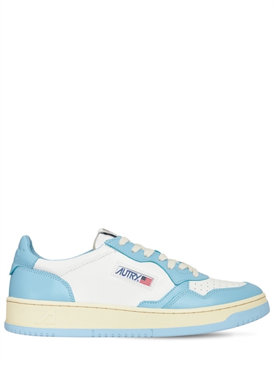 Autry - Leather \u0026 suede low sneakers - White/Sky Blue | Luisaviaroma