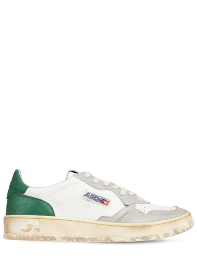 Autry - Leather vintage low sneakers - Grey/Green | Luisaviaroma