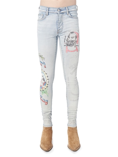 Zig zag printed cotton denim jeans 