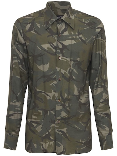 Tom Ford - British camo viscose & silk shirt - Military Green | Luisaviaroma