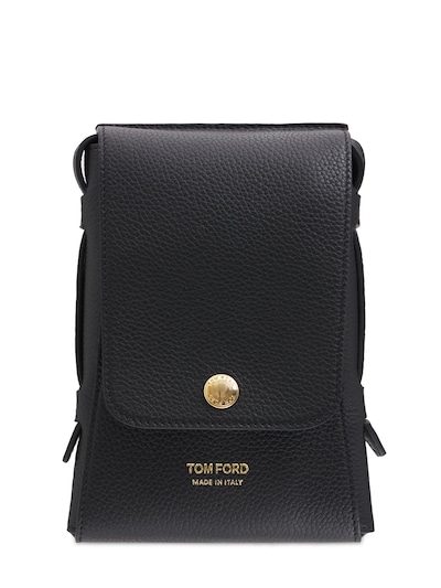 Tom Ford - Logo leather pouch w/ strap - Black | Luisaviaroma