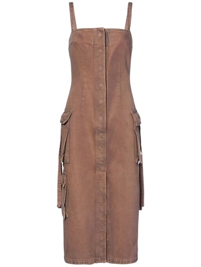 Dyed cotton denim cargo midi dress 