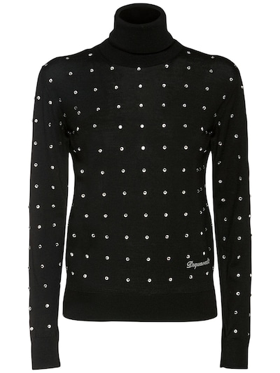 Dsquared2 - Embellished wool knit turtleneck sweater - Black | Luisaviaroma