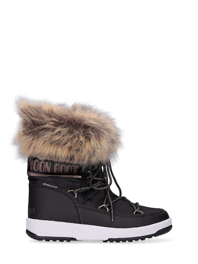 Luisaviaroma Girls Shoes Boots Snow Boots Logo Nylon Snow Boots W/ Faux Fur 
