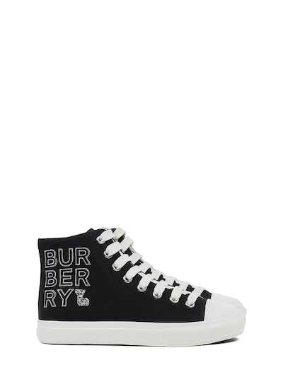 Burberry - Logo print cotton lace-up sneakers - Black | Luisaviaroma