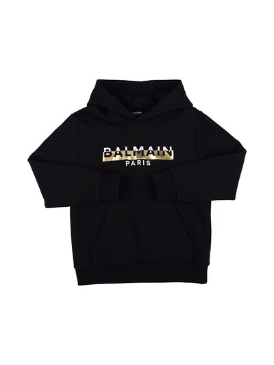 Balmain - printed cotton hoodie - Black | Luisaviaroma