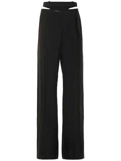 Belted fluid wool wide leg pants - Mugler - Women | Luisaviaroma