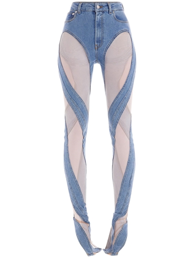 Contrast tulle \u0026 denim fitted jeans 