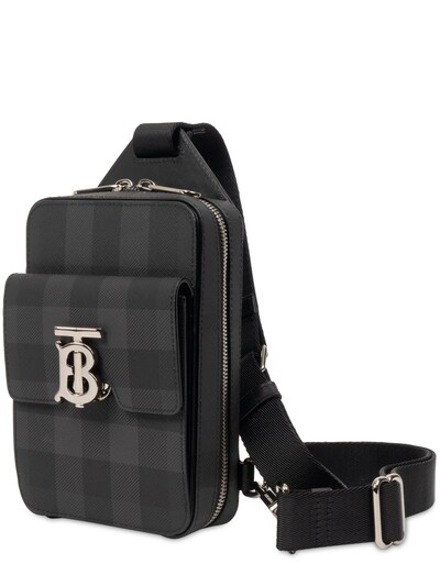 Burberry - Check e-canvas crossbody bag - Charcoal | Luisaviaroma