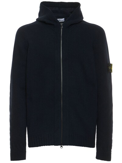 Stone Island - Zip hooded wool blend knit sweater - Navy | Luisaviaroma