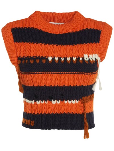 Sportmax Wolle Gestreifte Wollstrick-weste acali in Orange Damen Bekleidung Pullover und Strickwaren Ärmellose Pullover 