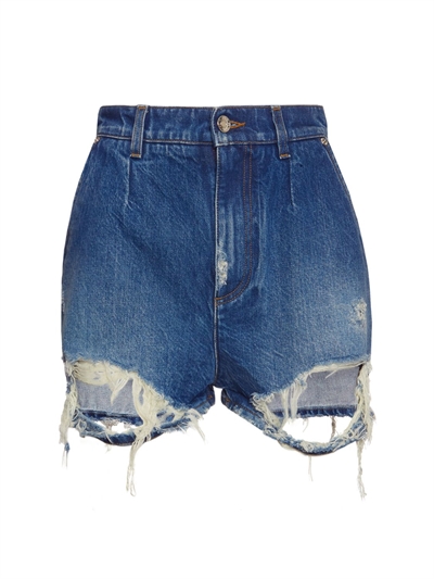 Ripped cotton denim mini shorts 