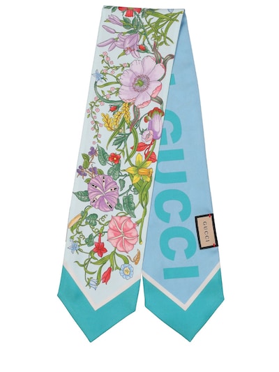 Gucci - Printed silk bow scarf - Bright Blue | Luisaviaroma