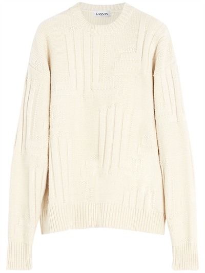 Lanvin - Maglia in misto lana a intarsio con logo - Ecru | Luisaviaroma