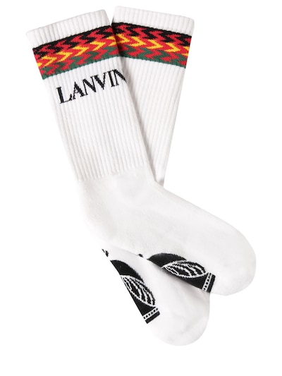 Herren Bekleidung Unterwäsche Socken Lanvin Baumwolle Socken Aus Baumwollmischgewebe Mit Intarsien in Weiß für Herren 