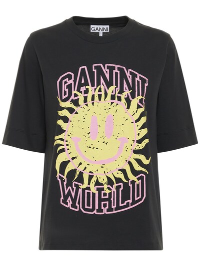 Ganni T-shirt Aus Jersey basic Smiley in Schwarz Damen Bekleidung Mäntel Lange Jacken und Winterjacken 