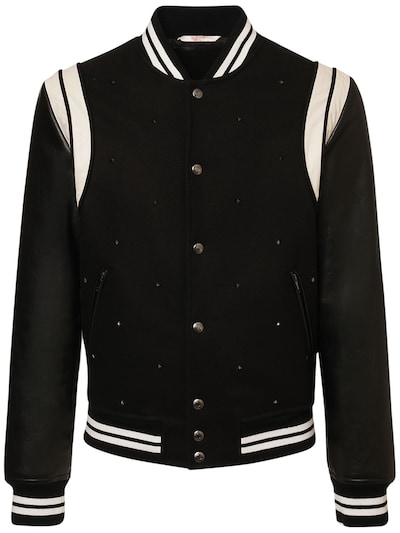 Valentino - Rockstud spike wool jacket w/ leather - Black | Luisaviaroma