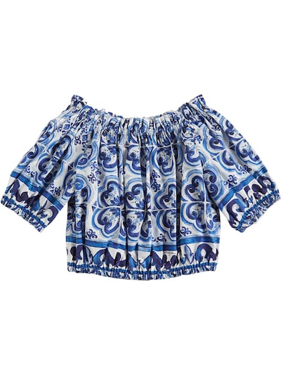 Dolce & Gabbana - Majolica print cotton poplin crop top - White/Navy |  Luisaviaroma