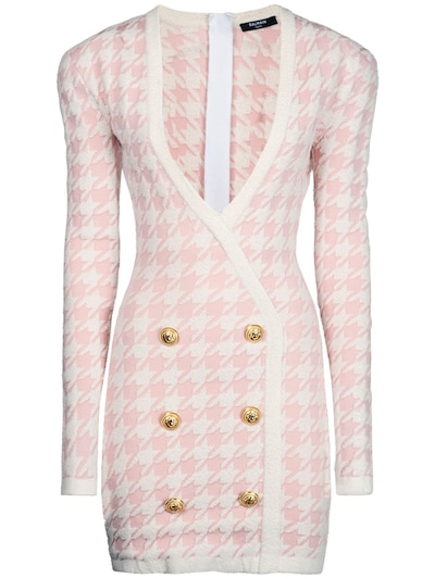 Pink and white houndstooth dress