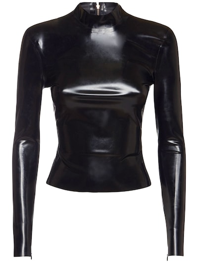 Versace - Long sleeve latex turtleneck top - Black | Luisaviaroma