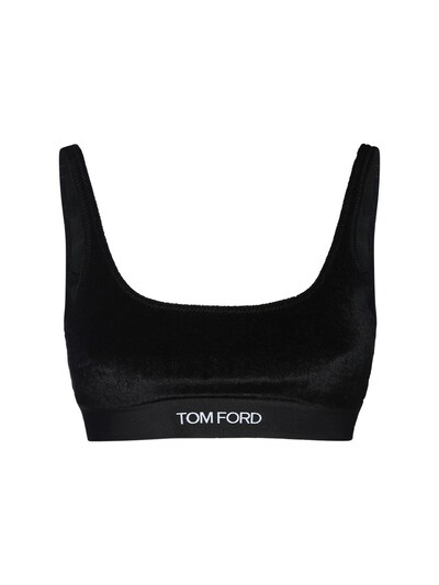 Tom Ford - Logo stretch velvet bra - Black | Luisaviaroma