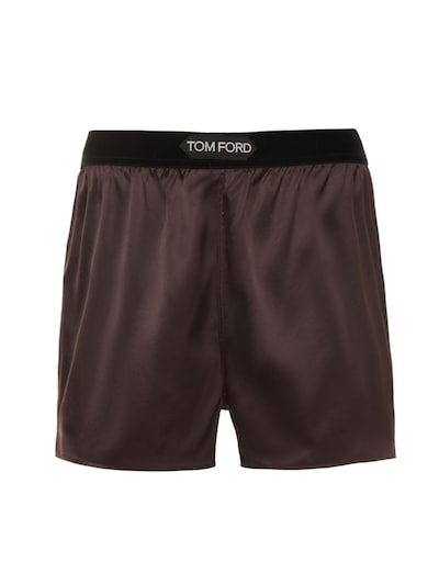 Tom Ford - Logo silk satin mini shorts - Brown | Luisaviaroma