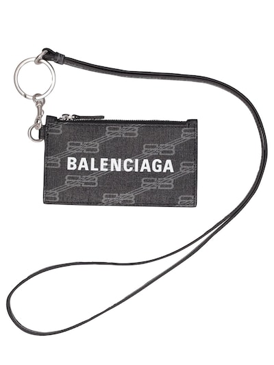 Balenciaga Black Leather Logo Zip Card Holder Balenciaga
