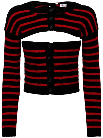 REDValentino - Striped two-piece wool cardigan - Black/Red | Luisaviaroma